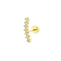 Detail view of gold stainless steel helix piercing with seven round clear zircons - Seven Zirconia Arc Style / Gold 10