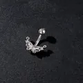 Silver butterfly navel ring with polished stainless steel and clear zircon stones - Butterfly with Zirconia Style