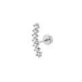 Detailed close-up of curved silver stud earring with seven sparkling cubic zirconia stones - Silver 10
