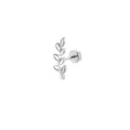 Detailed macro view of silver leaf stud earring with polished metal finish and flat backing - Five Leaf Branch Curve Style / Silver 9