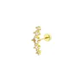 Detail of curved gold ear cartilage stud featuring five graduated white zircon stones - Five Graduated Round Zirconia Style / Gold 7