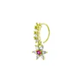 Elegant gold flower nose ring with central red stone and white zircon petals - Red Flower Style / Gold