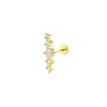 Detailed side view of a gold curved flat back ear stud with five opal stones - Arc Iridescent Stone Style / Gold 5