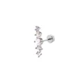 Detailed macro view of silver steel helix stud with five curved iridescent opal stones - Arc Iridescent Stone Style / Silver 5