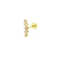 Detailed close-up of vertical five-stone curved stud earring with gold plating - Five Zirconia Vertical Style / Gold 3