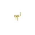 Makroaufnahme von goldenem Schleifen-Nasenstecker mit Zirkonia und L-Form Design - Goldene Schleife