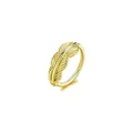 Prachtige gouden veer piercing ring met gezette zirkoon en gedetailleerde textuur - Veerontwerp / Goud