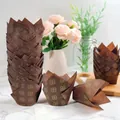 Tulip cupcake liners with gold clover pattern on brown greaseproof baking paper cups - Coffee Gold Silk Clover Style