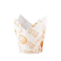 Retro tulip muffin cupcake liners with London postmark design and greaseproof paper texture - White Postage Stamp Print Style