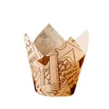 Retro newspaper style tulip cupcake liners in greaseproof kraft paper with artistic print - Natural Color Vintage Illustration Style