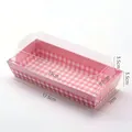 Pink checkered rectangle sandwich box with transparent lid for pastry packaging - Pink Long Bar