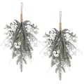 Detail of Christmas teardrop wreath with frosted pine needles and black-white plaid bow - Type C * 1