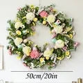Corona de Pascua de 50cm con dalias amarillas y huevos pastel para decorar paredes - Estilo Dalia Amarilla Cosmos Rosa Huevo