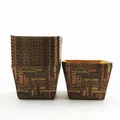 Brown kraft paper muffin cups with coffee-themed prints in a stacked variant display - Coffee Pattern