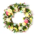 50cm Osterkranz mit Gänseblümchen bunten Eiern und Eukalyptusblättern auf weißem Grund - Stil C Ostereier Kranz
