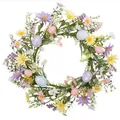 Guirnalda de Pascua de 50cm con huevos color pastel y flores primaverales suaves - Estilo Margarita Amarilla Flores Púrpuras Rosas