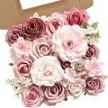 Macro view of artificial rose flower set in vintage pink and cream tones in craft box - Morandi Pink (21-4)