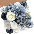 Detalle del set de flores artificiales azul Morandi para ramos de novia hechos a mano - Azul Claro Blanco (21-5)