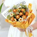 Handmade knitted sunflower and rose bouquet with warm LED lights in yellow wrap - Large / Orange