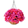 Macro-opname van kunstmatige bougainvillea bloemen in een mand van natuurlijke kokosvezel - Rose Red Bougainvillea