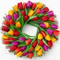 Couronne de tulipes artificielles de 45cm avec fleurs en soie multicolores et feuilles vertes - Thème Rouge