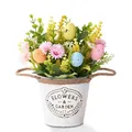 Pasen tafeldecoratie met gekleurde eieren in een vintage Flowers & Garden metalen emmer - Vintage Bloememmer Stijl