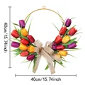 Corona de Pascua de tulipanes artificiales con lazo de arpillera en anillo de metal dorado - Rojo Naranja y Púrpura