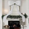 Grande fiocco decorativo in velluto bianco con nastri lunghi per camini e arredi natalizi - Bianco