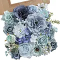 Artificial flower box set in morandi blue and purple tones with various silk rose stems - Blue Morandi (21-2)