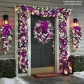 Weihnachtskranz und Girlande Set mit lila Kugeln und LED-Lichtern an der Haustür - 1.8m / Lila