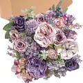 Set de flores artificiales púrpura morandi con rosas y dalias para decoración de bodas - Púrpura Morandi (21-9)