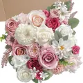 Caja de flores artificiales DIY con rosas y hortensias en tonos rosa Morandi y crema - Champaña Rosada (21-10)
