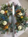 Autumn wreath variant with white pumpkins and yellow roses, measuring 45cm diameter - Eucalyptus Pumpkin Wreath / Diameter 45