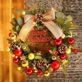 Detail of Christmas wreath with pine cones, red gold ornaments, and warm LED lights - Large Bow-shaped Nameplate (without Lights) / 50cm
