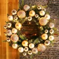 Detail of Christmas wreath with golden ornaments and warm LED lights on pine branches - Silver Irregular Ball And PE Leaf Style / 50cm
