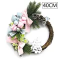 40cm Christmas rattan wreath featuring pink bows pine cones and silver ornaments decoration - Style 3 / 40cm (Fresh Pink Blue)