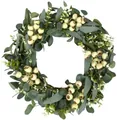 Artificial eucalyptus wreath with lush green leaves and pale yellow berry clusters - Eucalyptus Yellow Berry Wreath