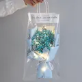 Blue-purple dried baby's breath bouquet in transparent bag with warm LED lights - Blue Gypsophila Bouquet with Transparent Bag