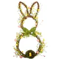 Osterhasenkranz aus Rattan mit bunten Eiern und grünen Zweigen für die Wanddekoration - Hasenförmiger Anhänger / 65cm / bunt