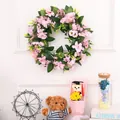 Pink rose floral wreath with green leaves and yellow accents for wall decoration - Dark Pink Daisy Wreath