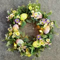 Guirnalda de Pascua con huevos de colores, hojas verdes y luces LED para puerta principal - Corona de Huevos de Pascua / Colorido