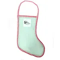 Detail of Christmas stocking mesh bag with mint green net and red vichy plaid borders - Red-edged Green Mesh Christmas Stockings