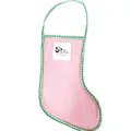 Pink mesh storage bag in Christmas stocking shape with green checkered trim and logo label - Green-edged Red Mesh Christmas Stocking