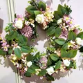 Spring floral wreath with pink pom-pom flowers and white roses for front door decor - Style E