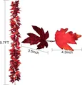 Detailed dimensions of 5.7ft artificial maple leaf garland showing two leaf sizes - Dark Red Orange Style (WSJ0008)