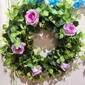 Green eucalyptus spring wreath with five purple pink silk roses for front door decor - Purple Pink Rose Eucalyptus Style (Style D)