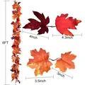 Detail of 6ft artificial maple leaf garland showing leaf dimensions and autumn colors - Multicolor Gradient Style (WSJ0010)