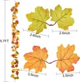 Detail of 5.7FT artificial maple leaf garland showing leaf widths of 2.6 and 3.5 inches - Yellow Green Orange Red Mix Style (WSJ0012)