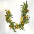 Artificial fall garland with maple leaves, mini pumpkins and berries on white background - Green Pumpkin Style