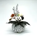 Harvest festival pumpkin ornament with black maple leaves and smiley ghost detail - Ghost Face Crackle Craft Pumpkin (Model F)